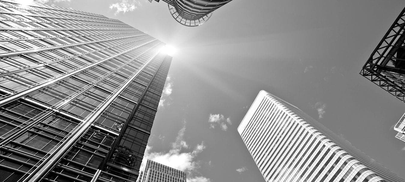 Office towers seen from street level